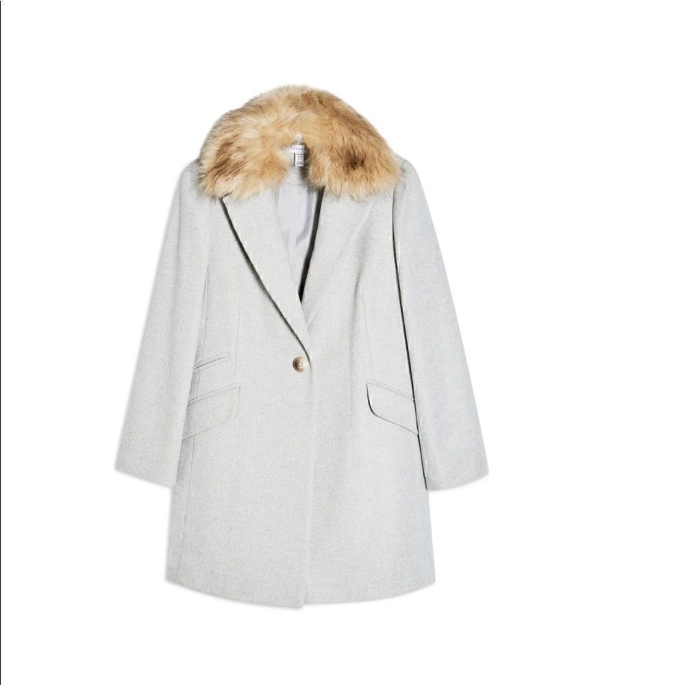 Topshop Monica Faux Fur Collar Coat-NWT